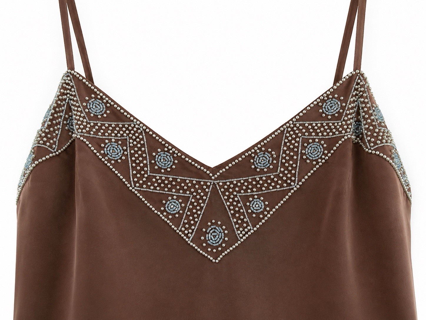 Vintage Nipon Night 100% Silk Beaded Slip Dress Y2K Bronze Brown Size 10