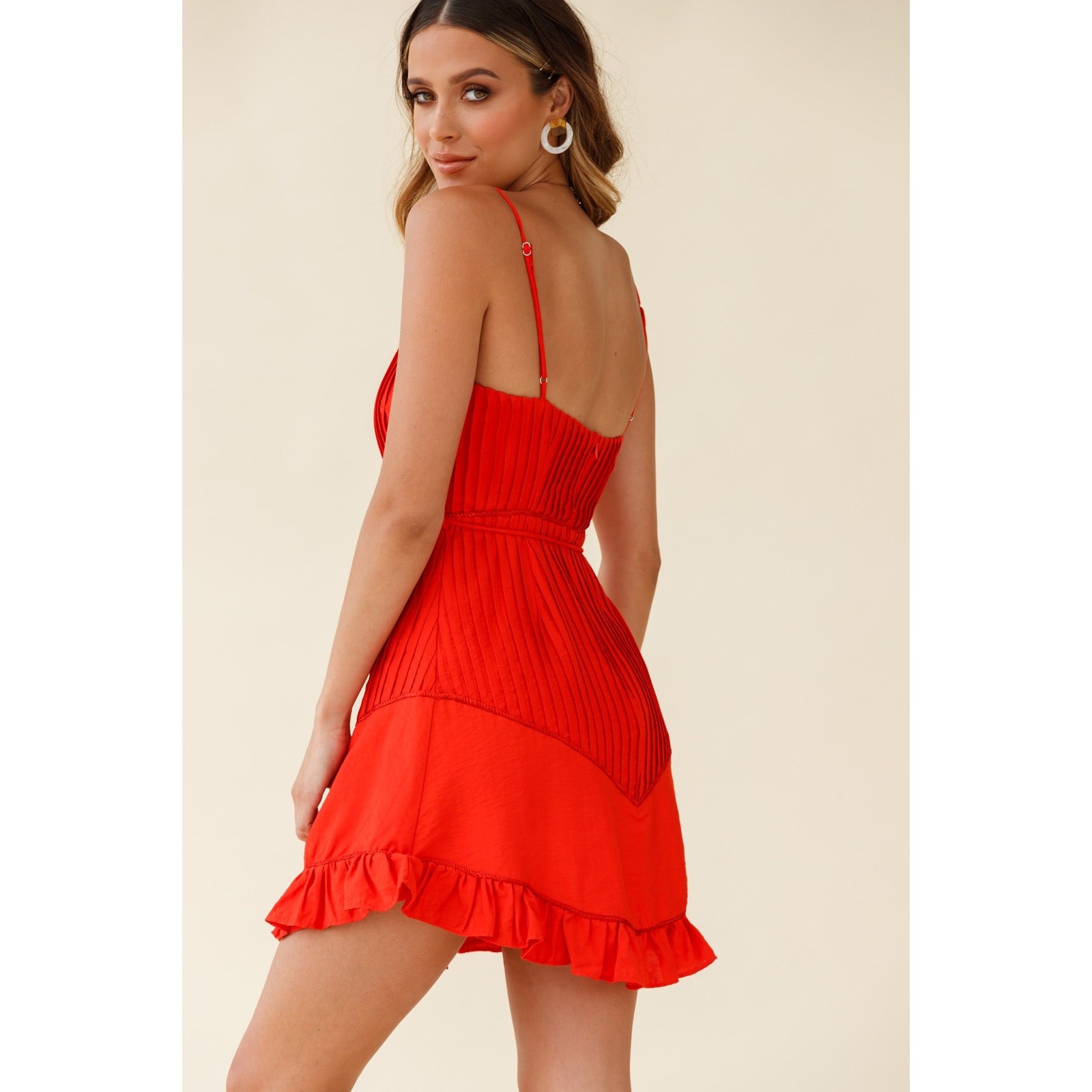 Saints & Secrets Charmed Pintuck Pleated Dress Size XS Red