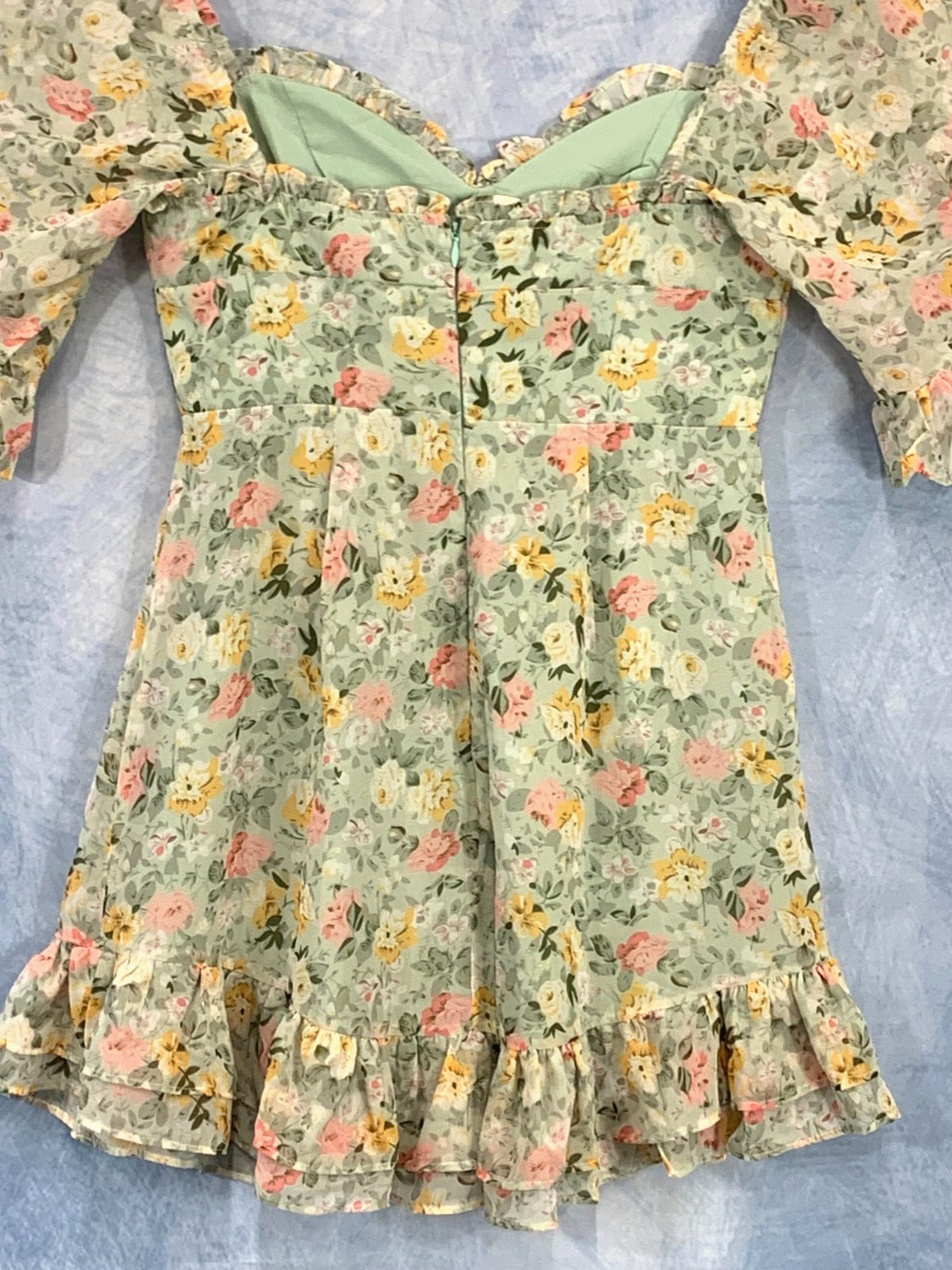 NWT Hello Molly Greenfloral-S Halter Bustier A Line Mini Dress