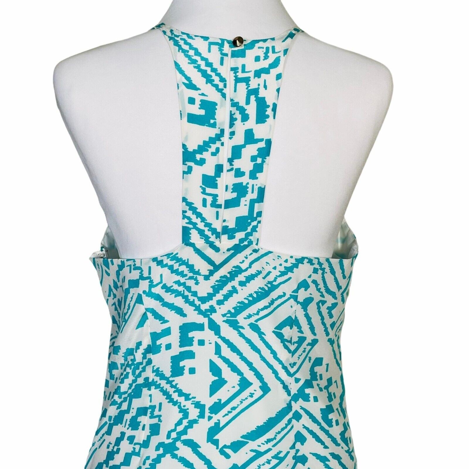 Britt Ryan Teal White Silk Sleeveless Dress Size Medium