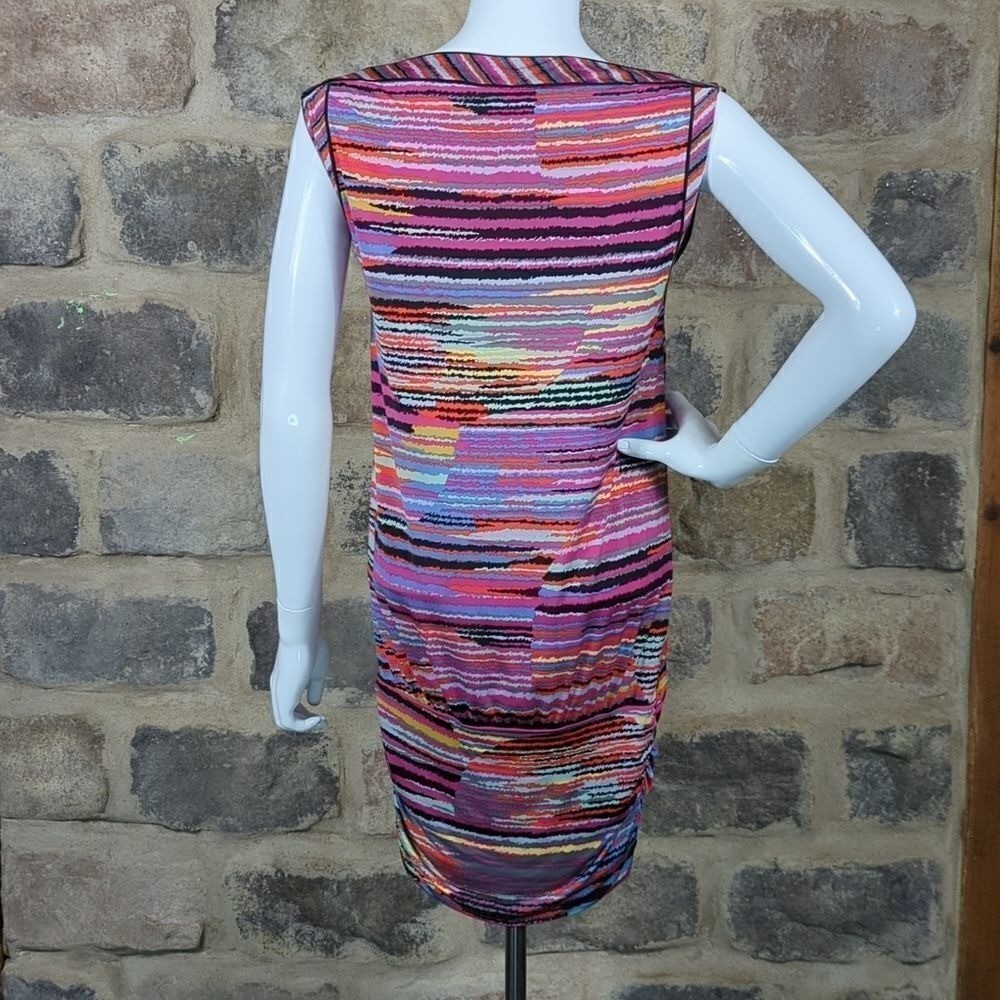 BCBGMAXAZRIA Womens Multi Color Abstract Stripe Boat Neck Sheath Dress XS