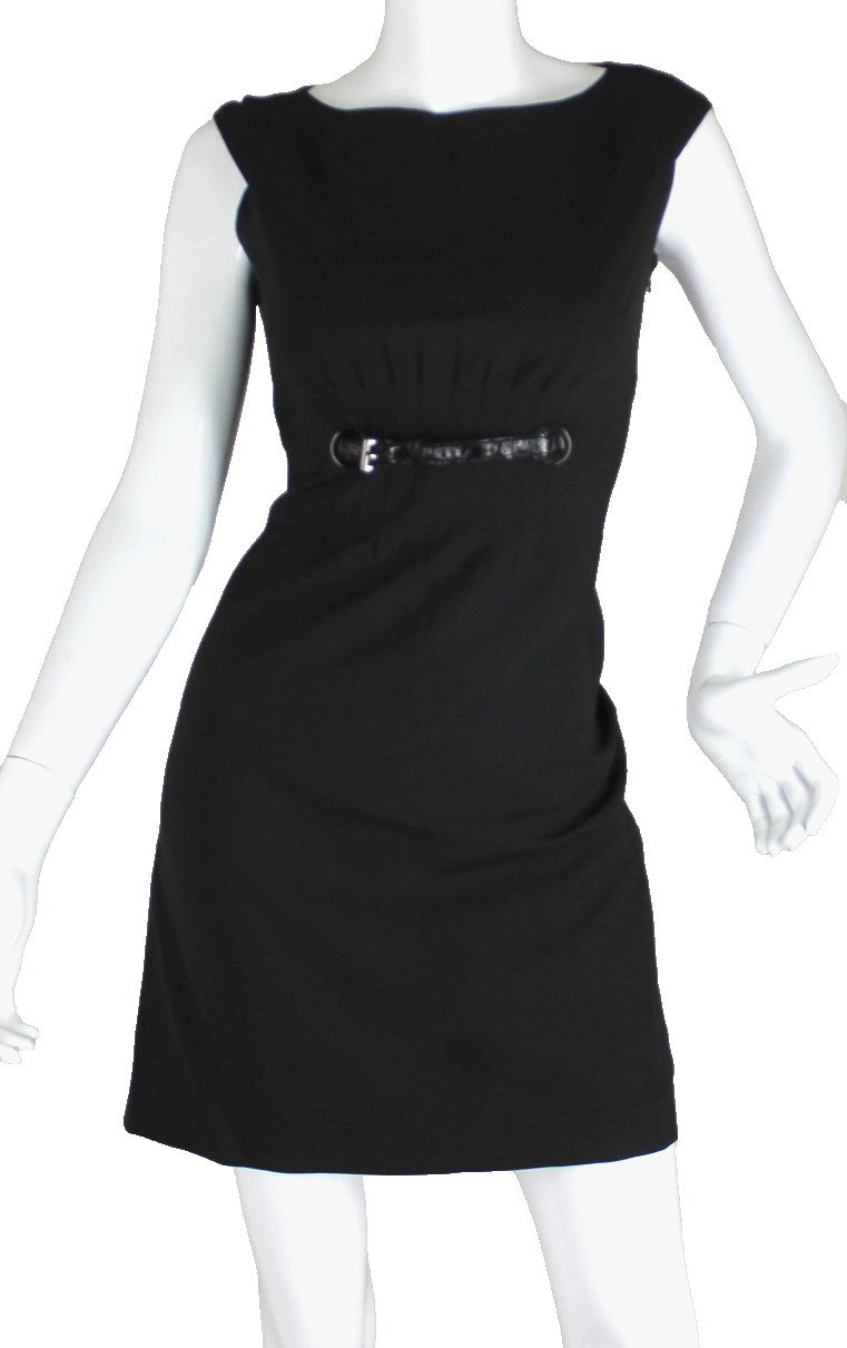 {Ann Taylor} Dress Black Sz 2-P Sheath Silver Buckle Design Lined Zip Summer