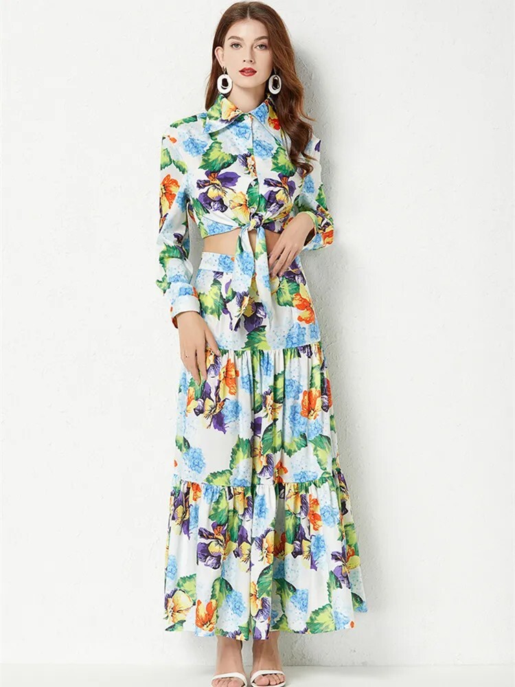 2022 Summer Runway Hydrangea Flower Vacation Maxi Boho Suit Women s-xxl