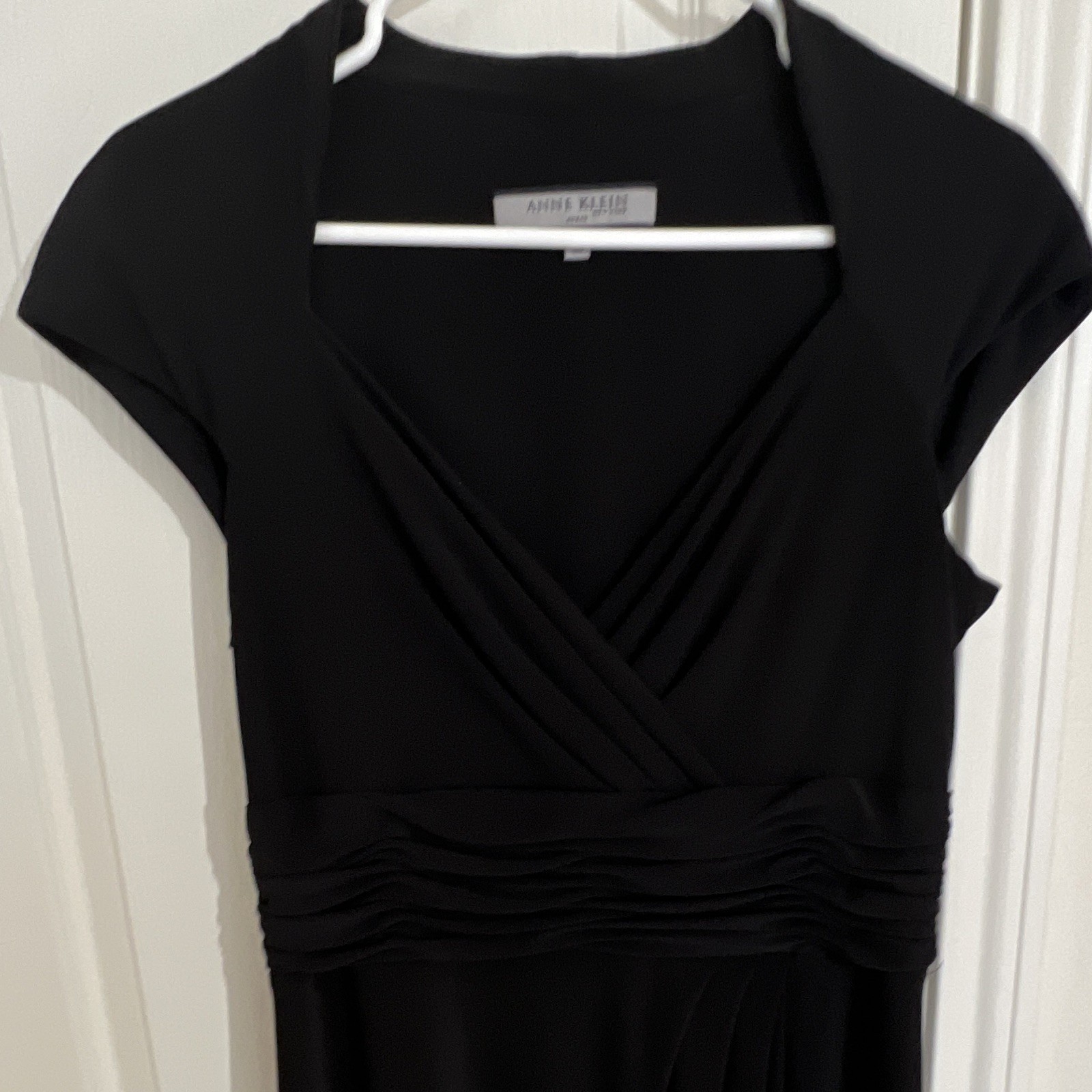 NWT Anne Klein Black Dress Size 12 Wrap Ruched Cap Sleeve Office Cocktail $148