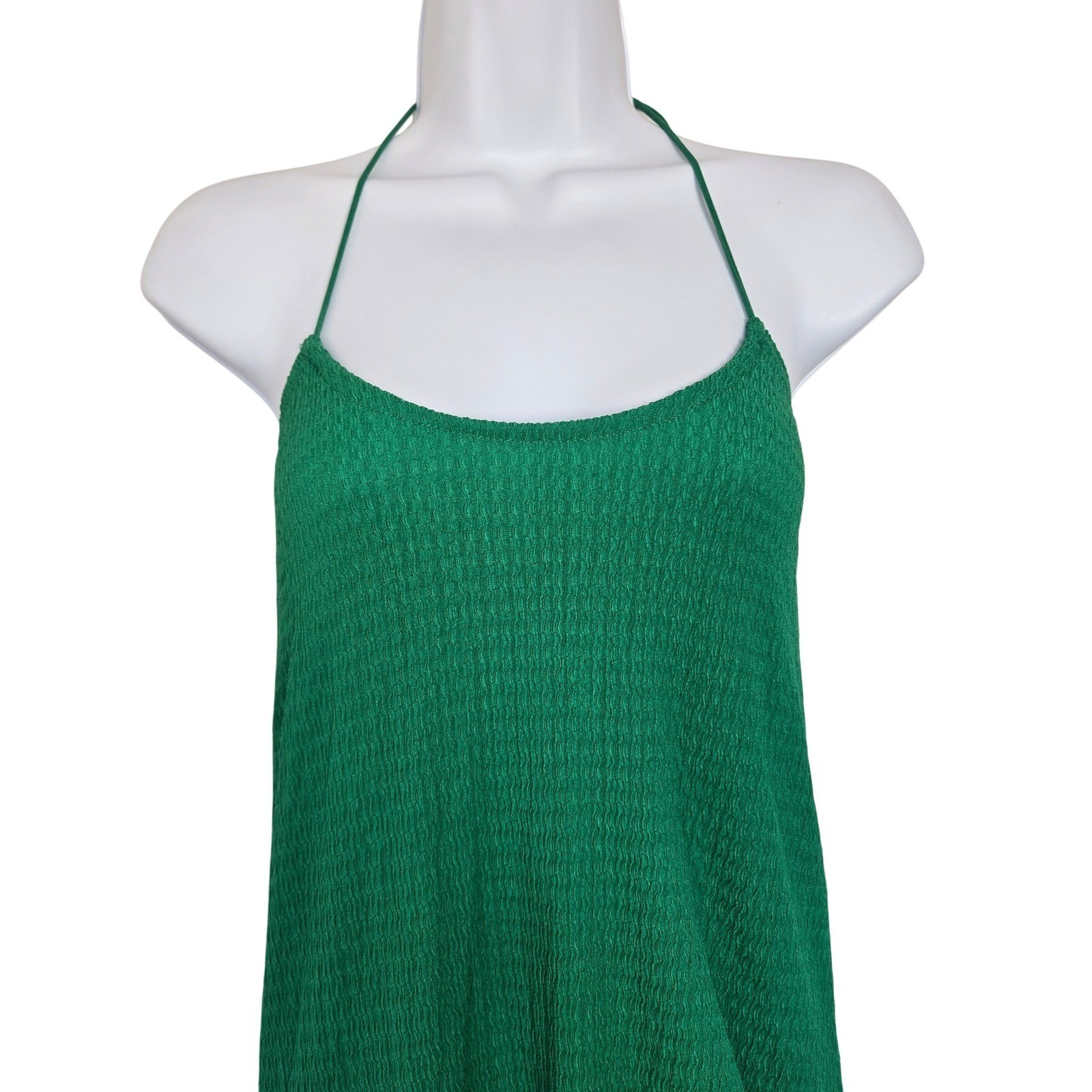 Green Textured Halter Side Slit Maxi Dress Size XS Backless Bodycon Resort Y2K