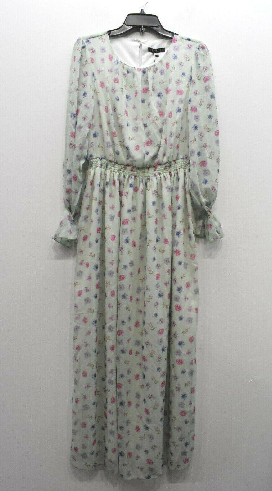 Refka Womens Floral Scoop Neck Poet Sleeve Elastic Waist Casual A Line Dress 10
