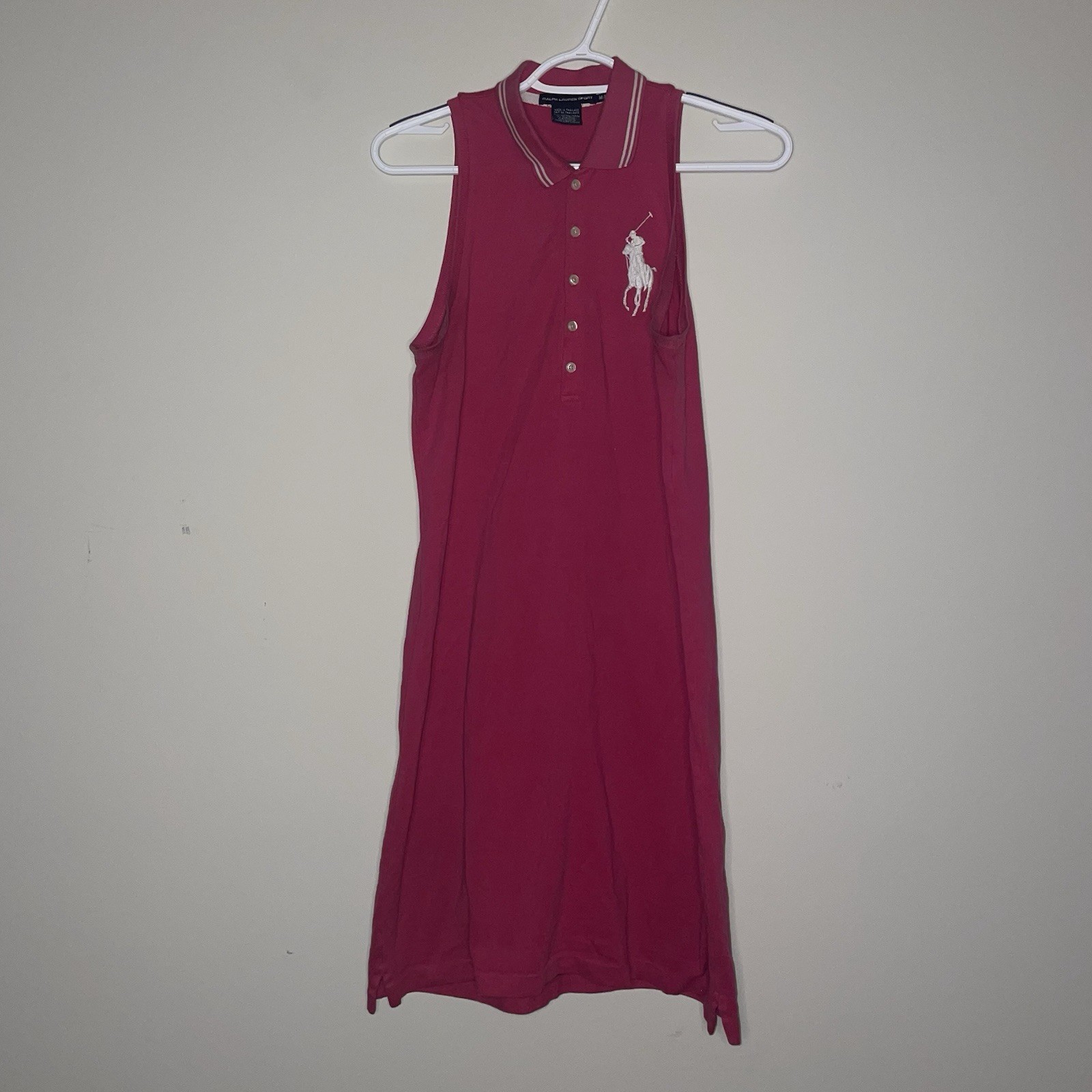 Ralph Lauren Sport M Hot Pink Cotton Blend Bodycon Collared Polo Dress Preppy