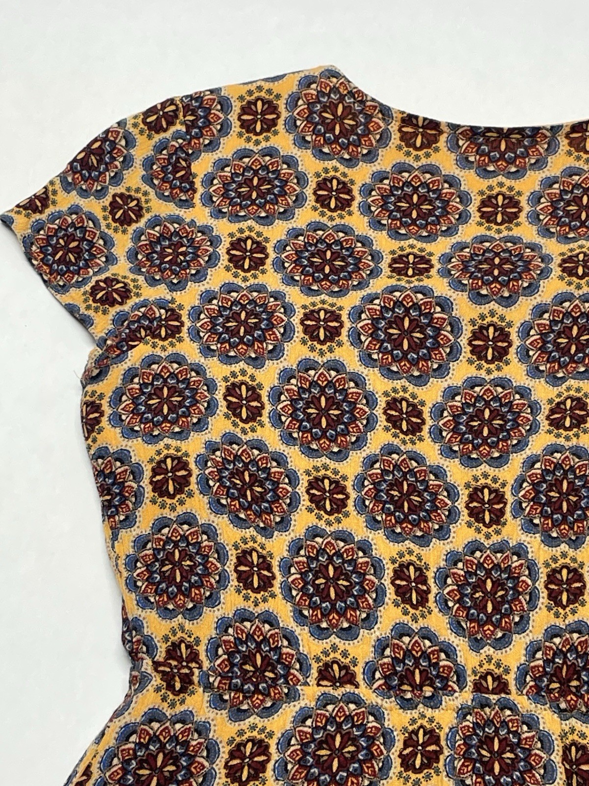Golden Yellow Metallic Embroidered Mandala Dress Sz S Boho Funky Artsy Festival