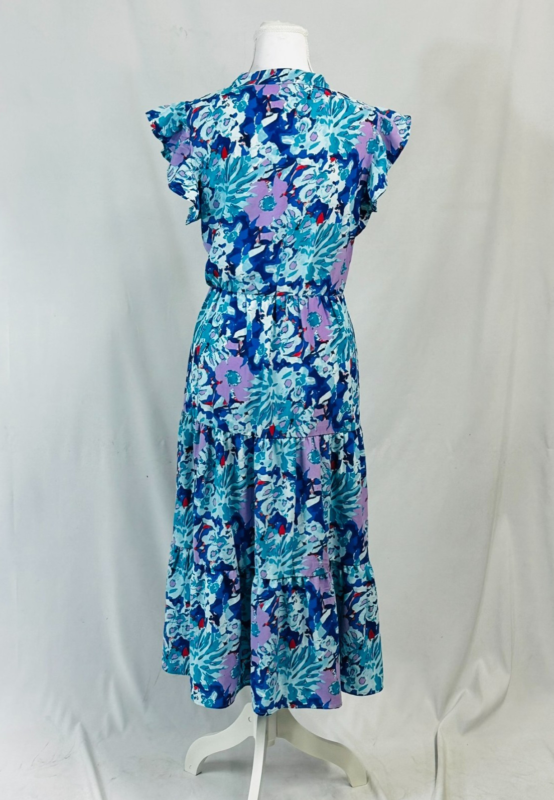 Pretty Garden Sz M Boutique Floral Ruffle Midi Dress Spring Easter Cottage