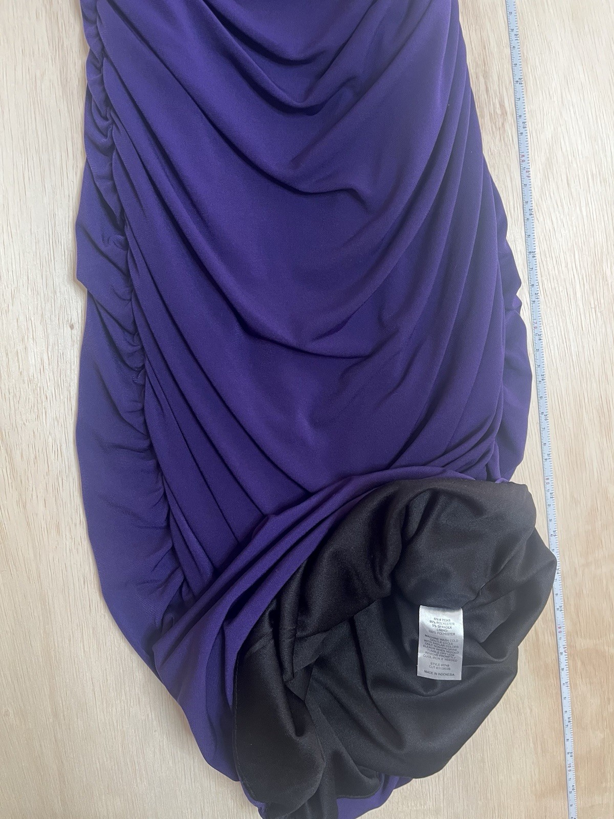 Saint Tropez West Royal Purple Ruched Midi Cowl Neck Sheath Bodycon Dress S 4
