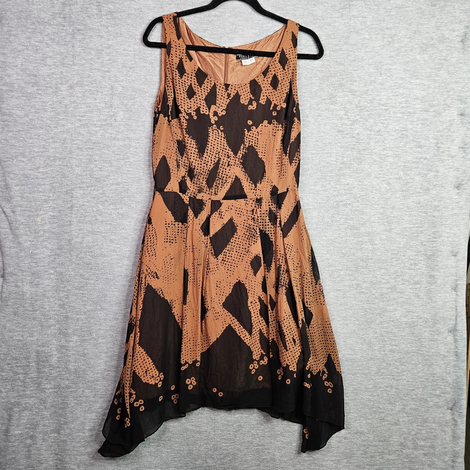 Peruvian Connection Womens US 12 Brown Black Handkerchief Hem Dress No belt