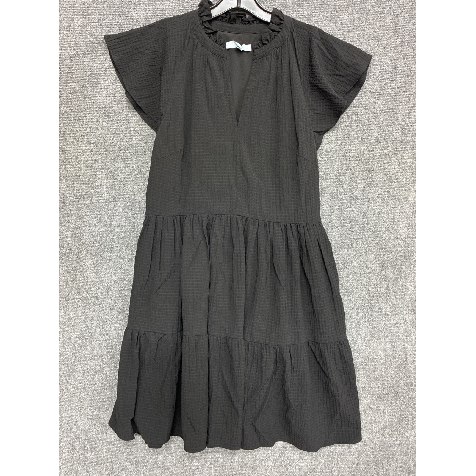 Antonio Melani Black Seersucker Tiered Ruffle Neck Flutter Sleeve Dress 12