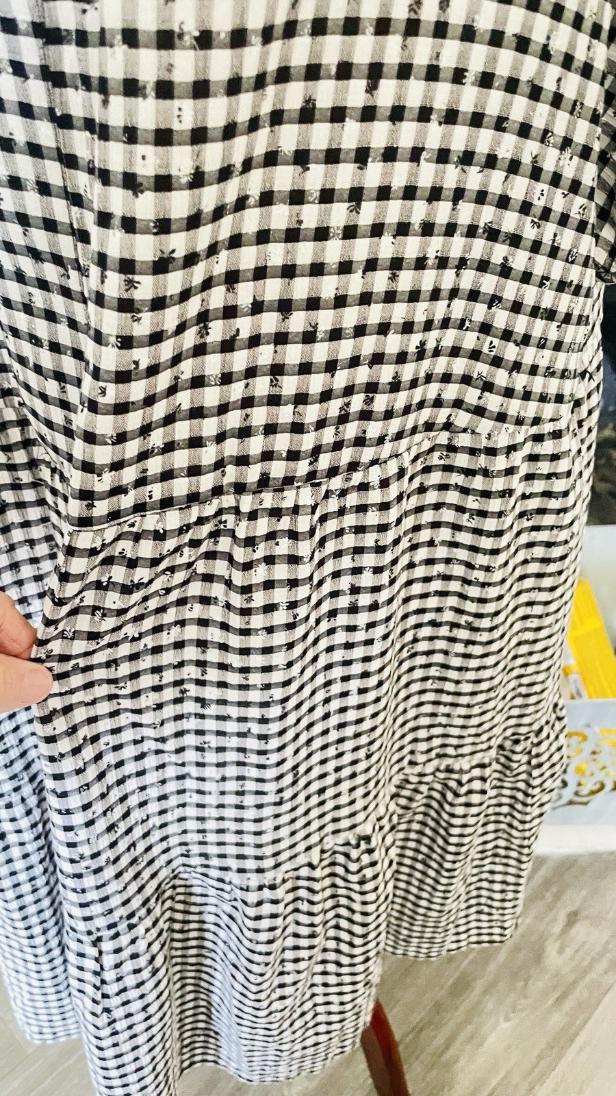 CeCe Black White 2X Gingham Tiered Midi Dress PuffSleeve Cottagecore Prairie