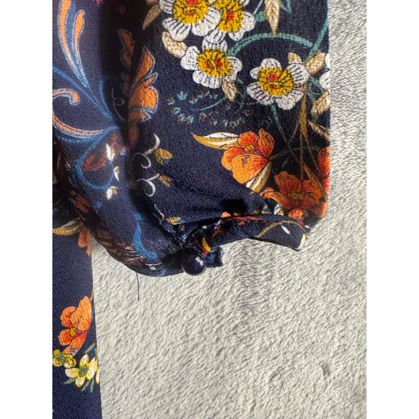 I.Madeline Navy Blue Floral Damask Long Sleeve Midi Dress Small lightweight