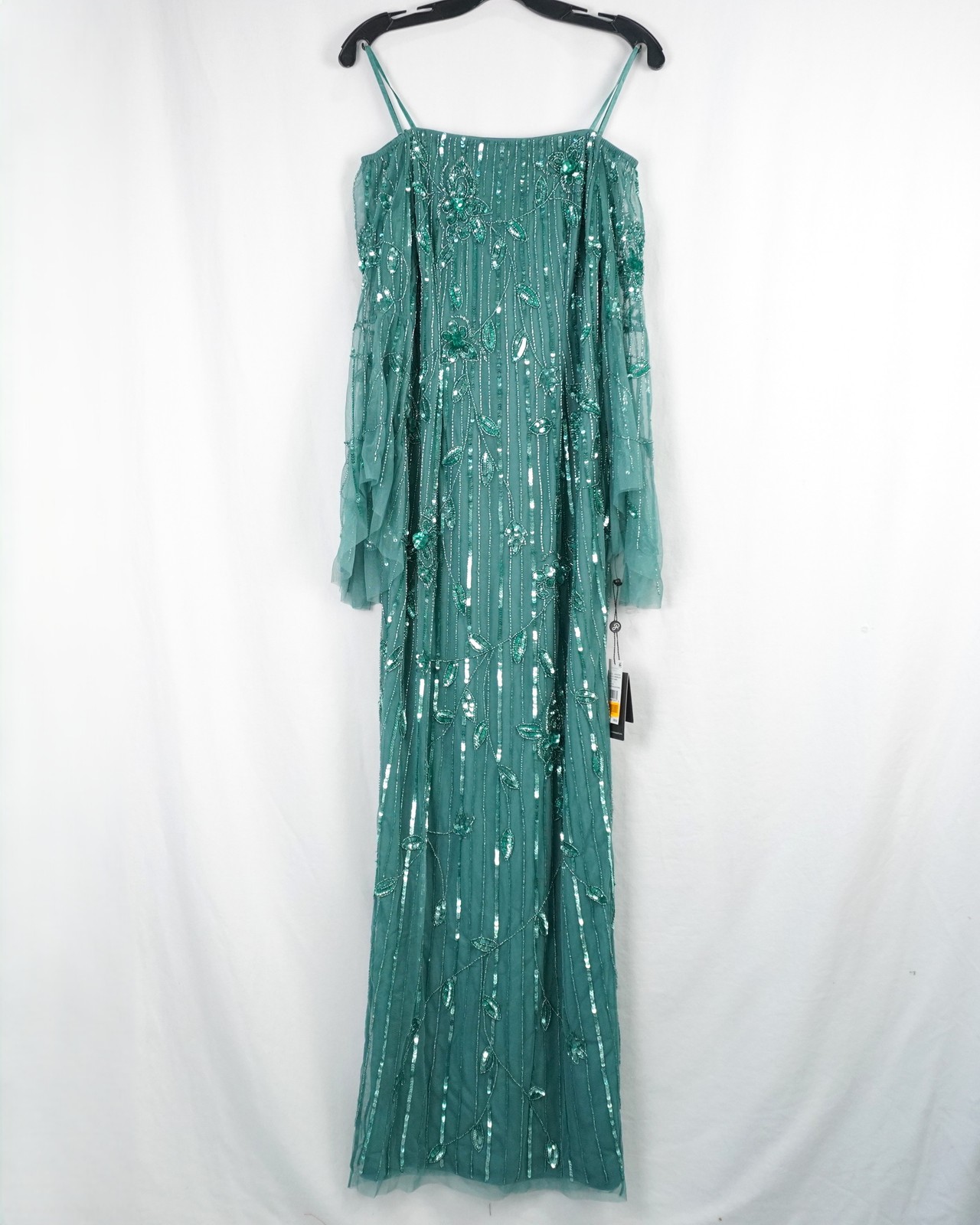 Adrianna Papell Beaded Off-Shoulder Long Dress In Green Slate Women’s Size US 4