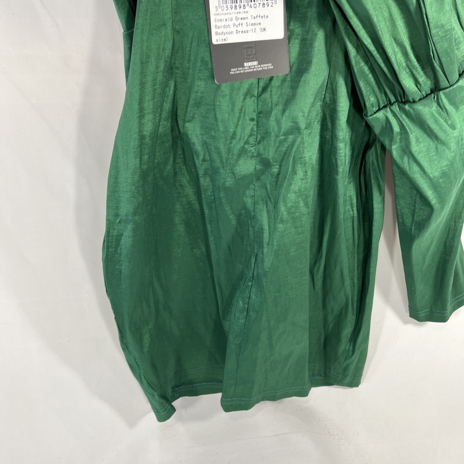 PRETTY LITTLE THING BODYCON DRESS WOMENS 8 GREEN NWT NEW TAFETTA PUFF SLEEVE