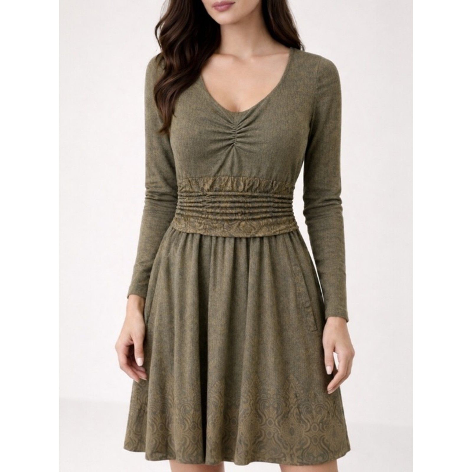 NWT Athleta Perfect Packer Midi Dress Old Gold Fireworks Border Size Large NEW