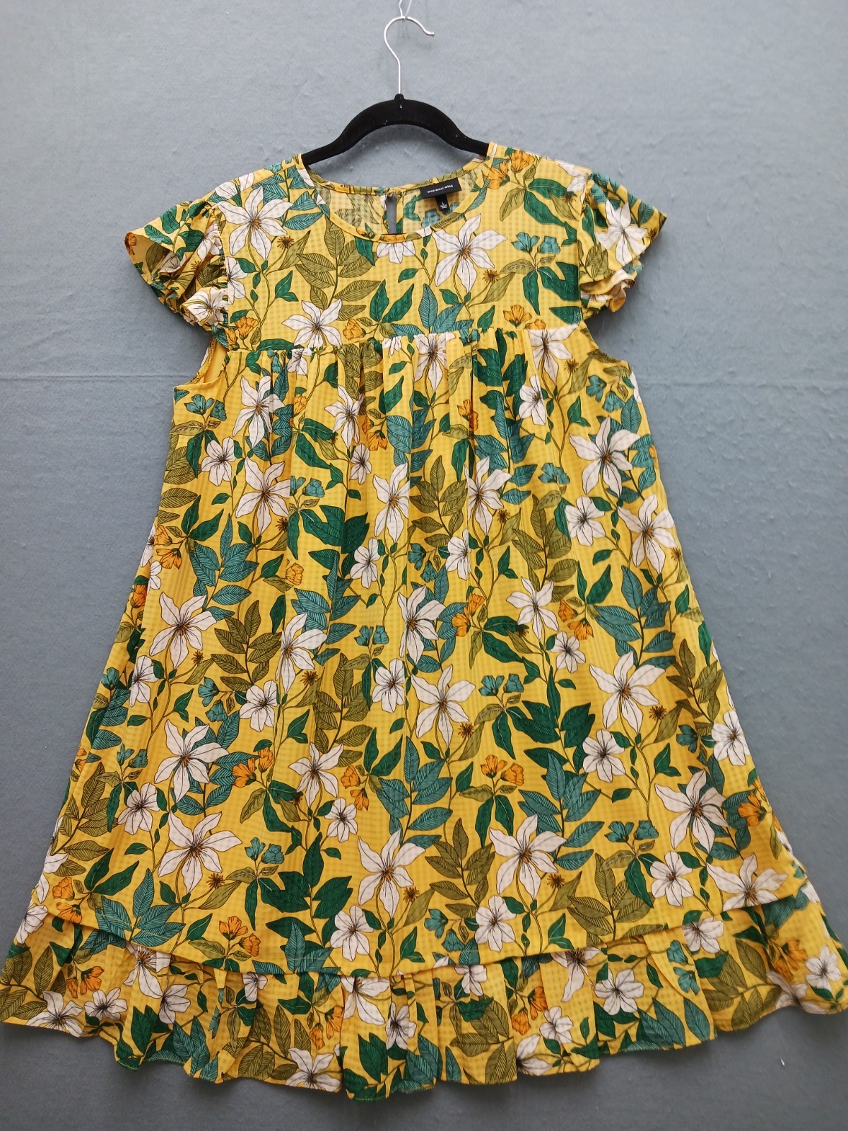 Who What Wear Women’s A-line Midi L Yellow Floral Flutter Sleeves Stylish