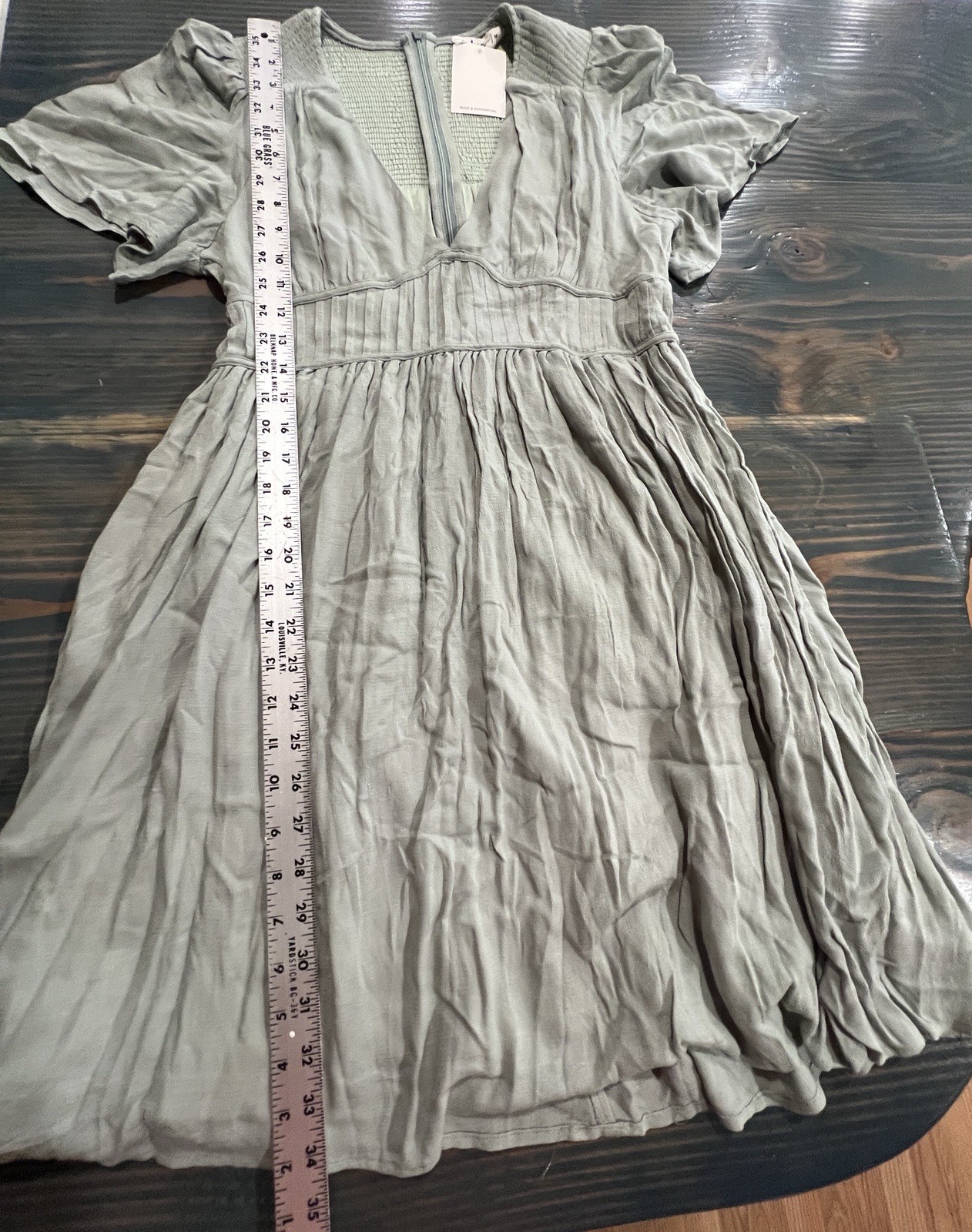 Rose and Remington Light Sage Smocked Back Rayon Dress Size M NWT