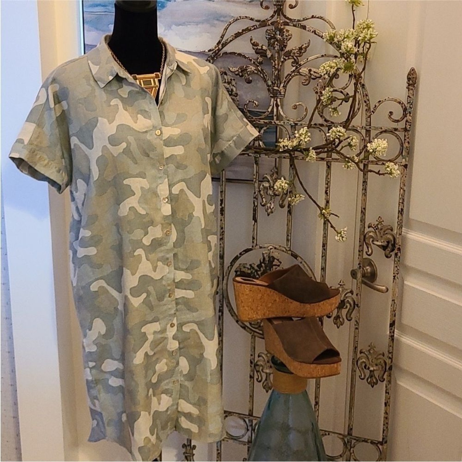 C&C California Camo Kimono Button Down Dress linen breathable lightweight