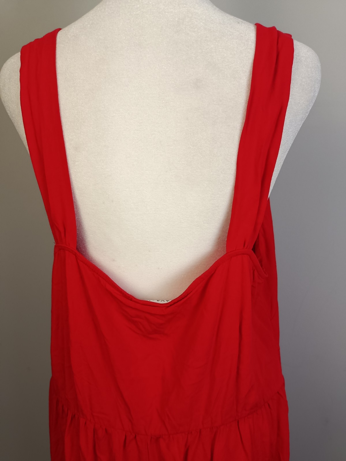 Ava & Viv 1X Red Midi Sundress Pullover Wide Straps Stretch Ruffle Bottom