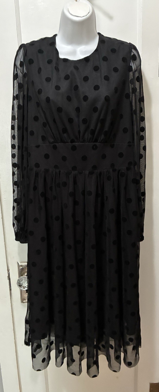 BODEN Black Polka Dot Sheer Mod Retro Dress LBD UK14 US 10 M L