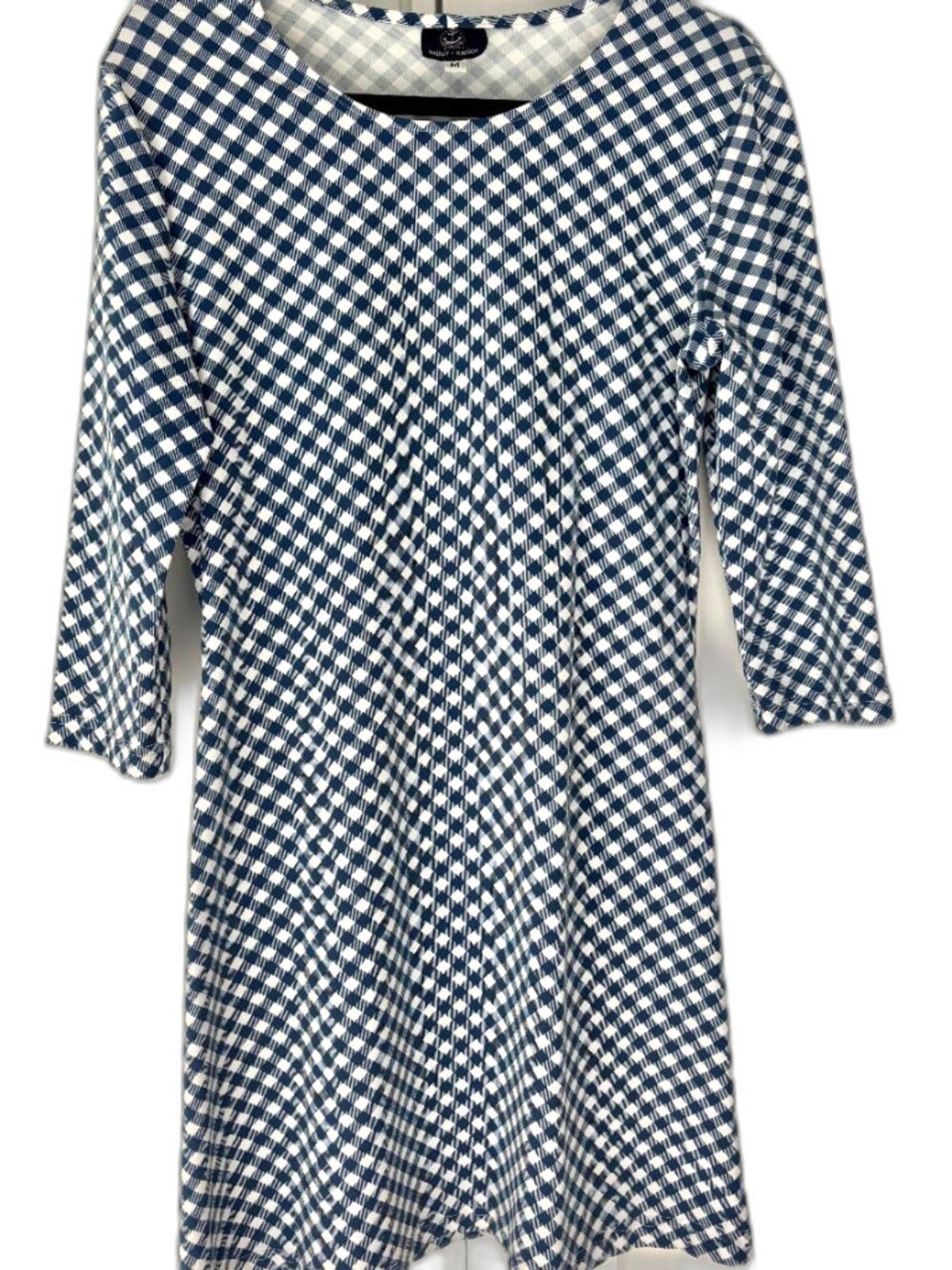 Sailor-Sailor Navy Gingham Dress M Blue White Nylon Spandex Stretch A Line UPF 5