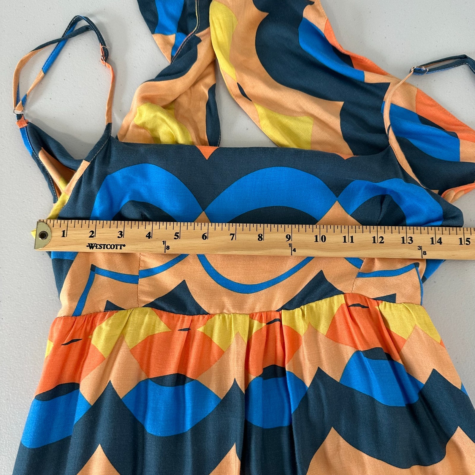 Olivaceous Tie Back Midi Dress Womens Size M Chevron Orange Blue Tiered Boho