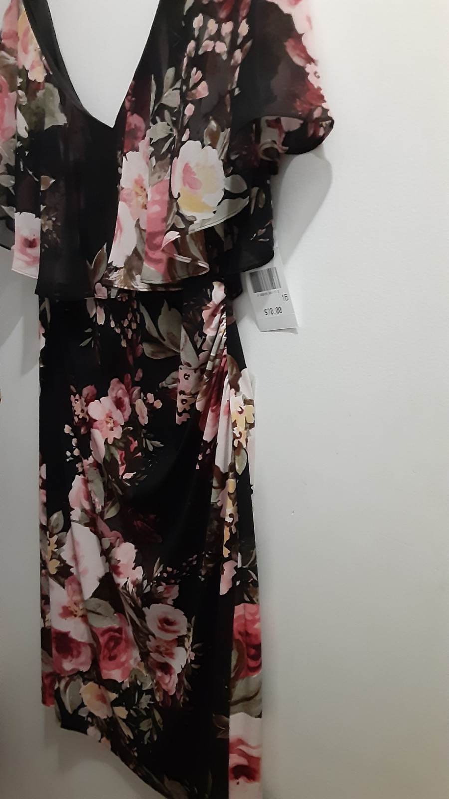 Connected Apparel size 16 Black/ Multicolor Floral Flutter Sleeve Dress New
