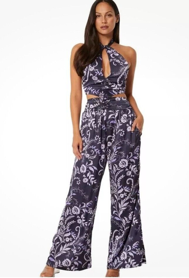 MISA Los Angeles – Indigo Vines Satin Laya Jumpsuit Size XS New with Tags