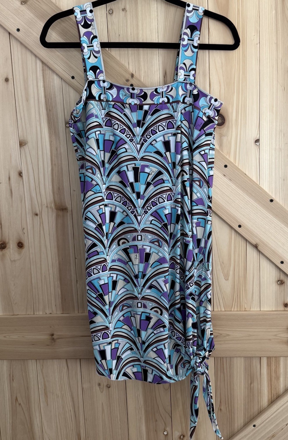 Emilio Pucci Blue Geometric Print Dress Sz L *See Photos No Tag*Straps Altered*