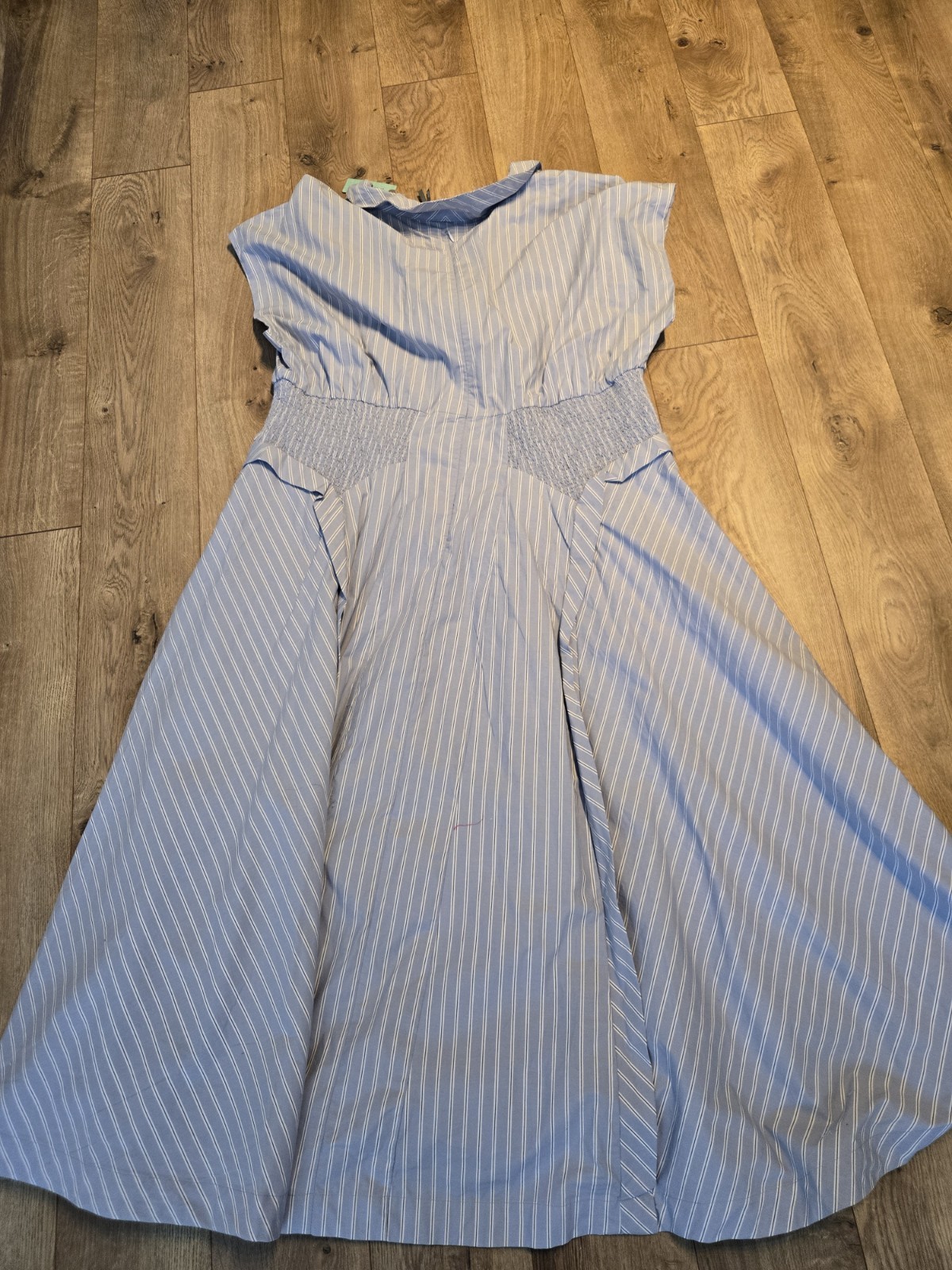Anthropologie Tobie Button Front Pleated Shirt dress Size 2X Stripe Cottage Blue
