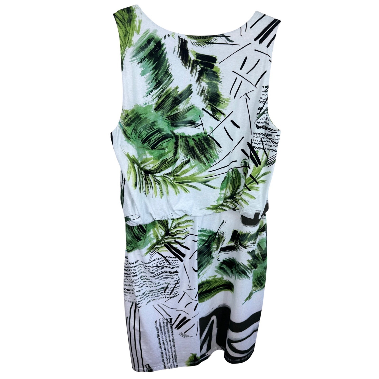 Picadilly Canada Womens Green Tropical Palm Print V-Neck Dress O-Ring Large NWT