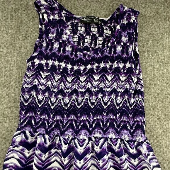 Elementz Boho Maxi Dress Petite Large Purple & White Sleeveless Stretchy Rayon
