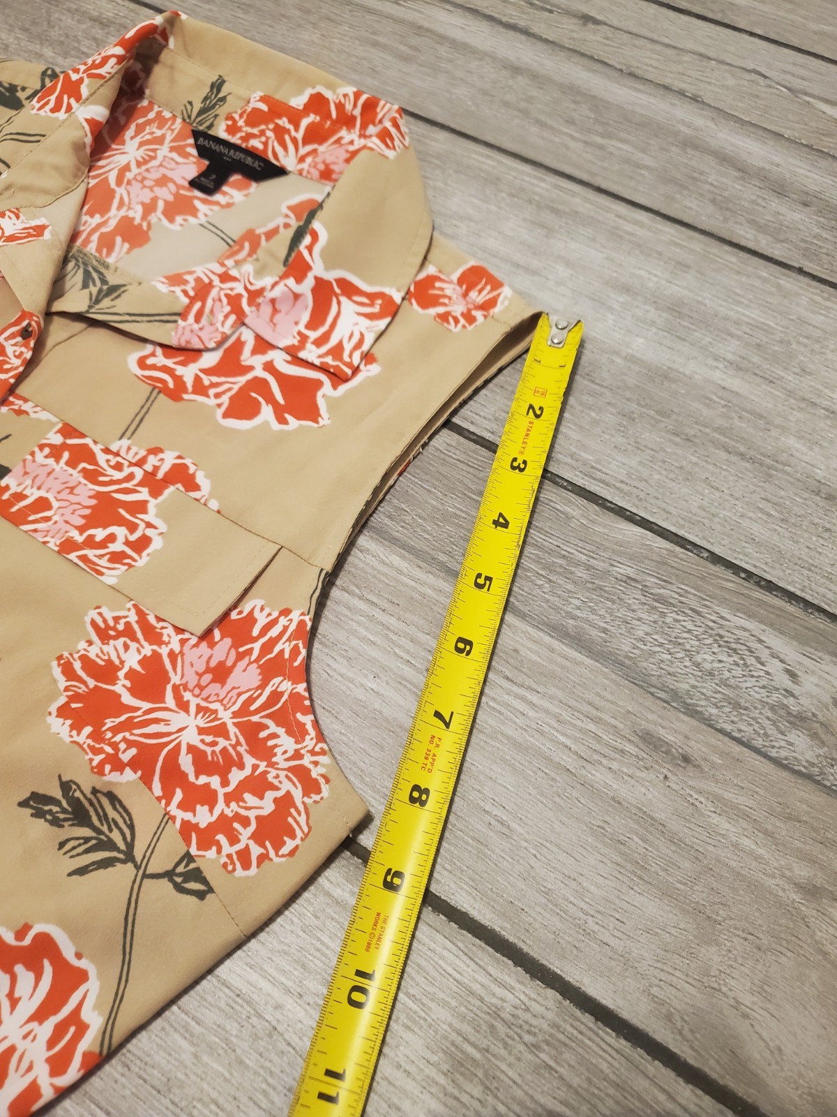 Banana Republic 100% polyester orange beige floral midi flared shirt dress M