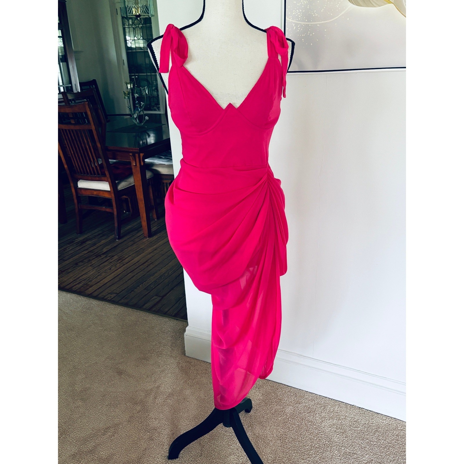 PrettyLittleThing Hot Pink Underwire Detail Draped Midi Dress Sz 8
