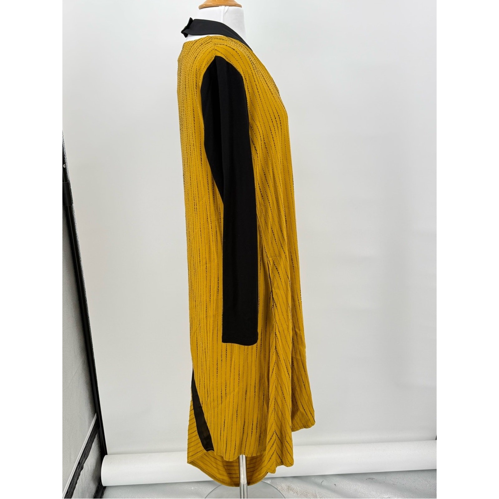 LUUKAA Lagenlook Asymmetrical Dress Size 10 Yellow Stripe Artsy Avant Garde NEW