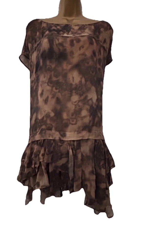 All Saints Xanthi Silk Leopard Tunic Dress UK 8 10 12 14 Ruffle Vintage Festival
