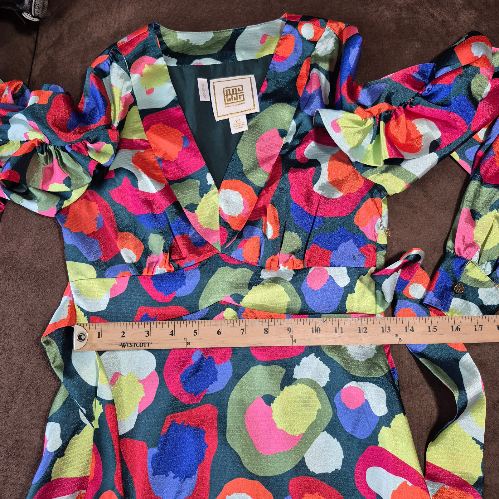 EMILY MCCARTHY MAXI DRESS MULTI COLOR FLORAL GEOMETRIC 52″ TOTAL LENGTH XS