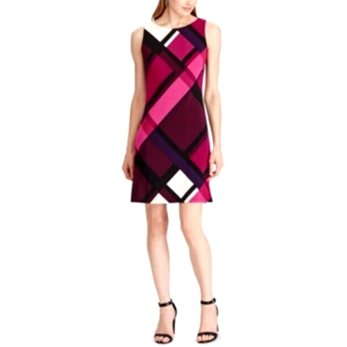 AMERICAN LIVING Round Neck Geometric Print Sleeveless Shift Dress, 2 Multi Red