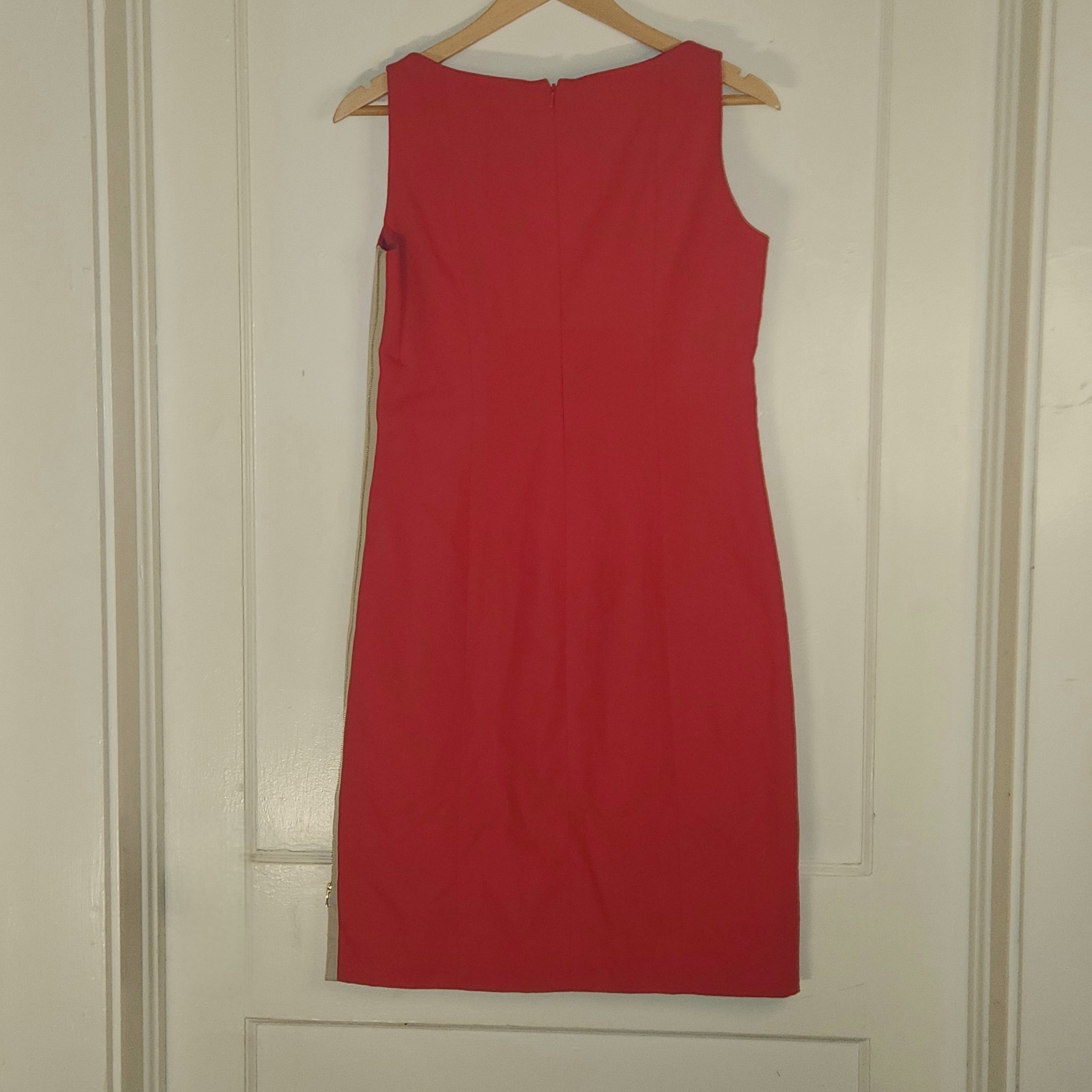 ETCETERA Red Cotton Linen Blend Sheath Dress Gold Side Zipper Detail Size 6 Mod