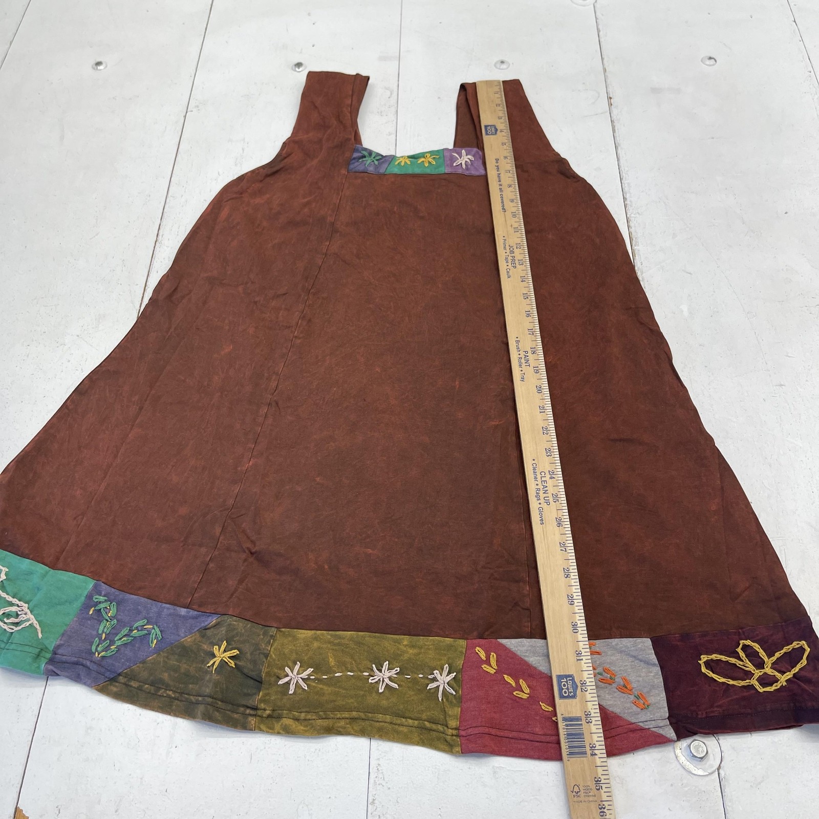 Avatar Dress Womens XL Brown Patchwork Embroidered Sleeveless A-Line Sundress