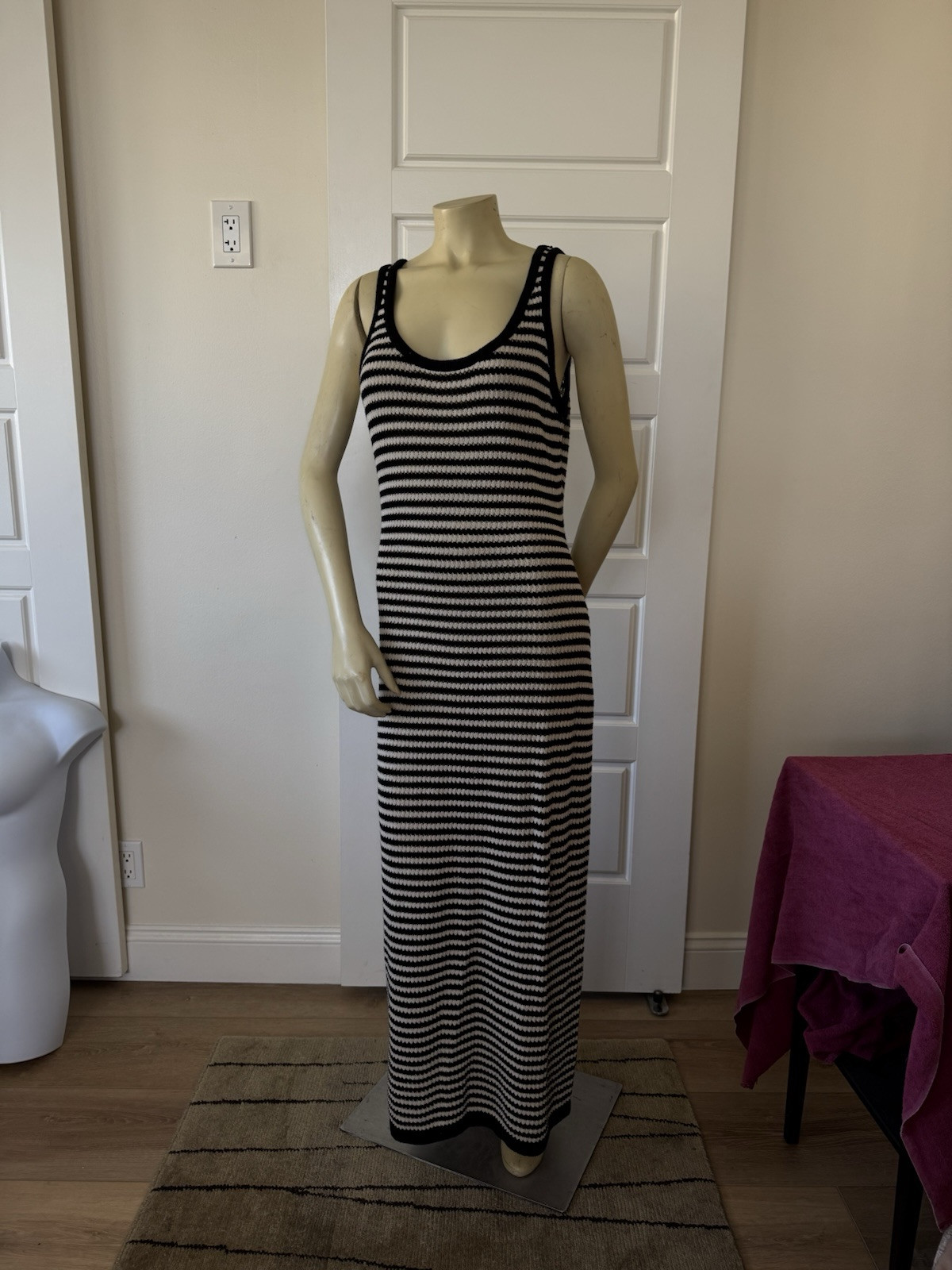 4th + Reckless knit Maxi Dress Large Striped Black Cream