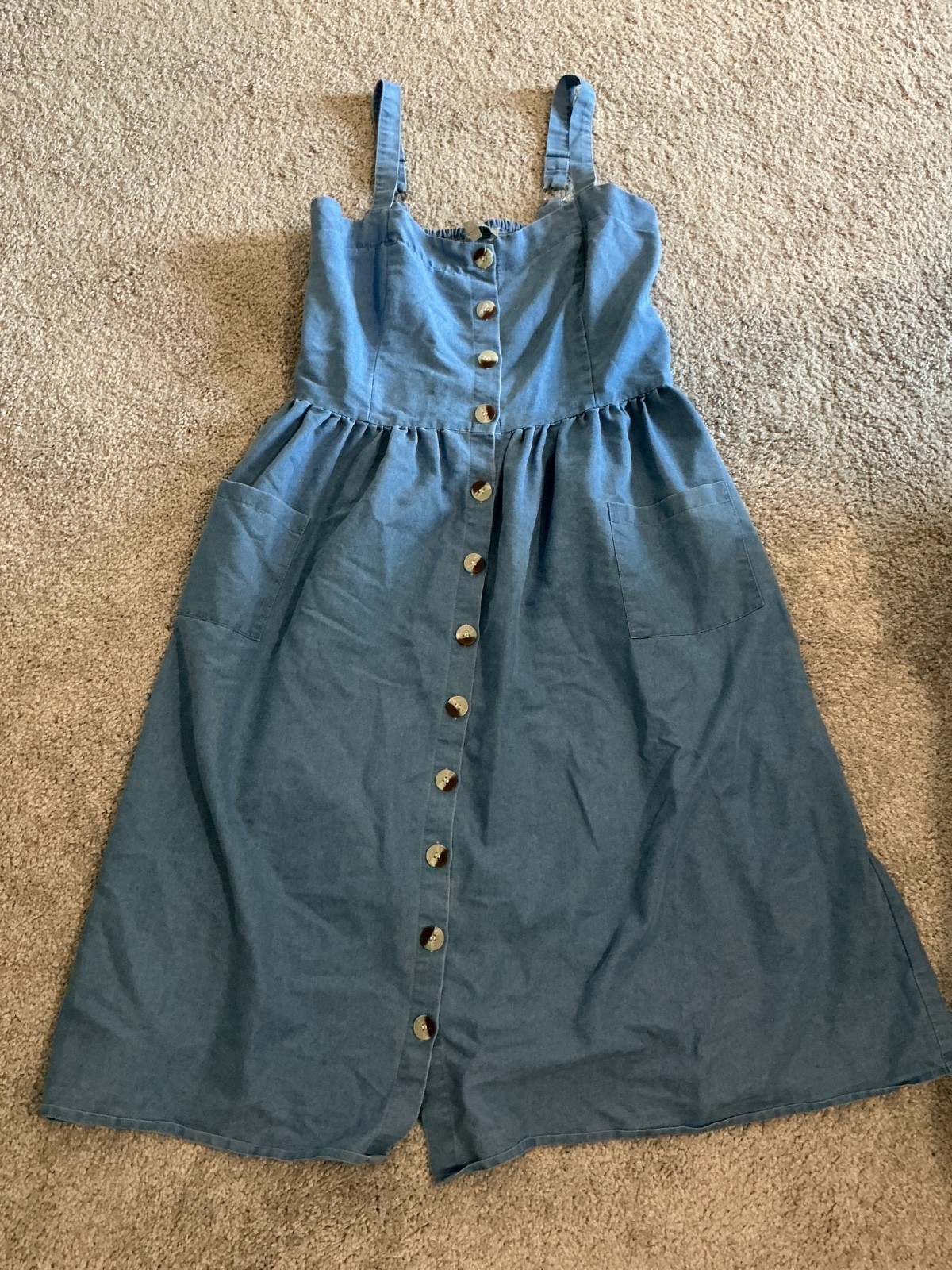 J Gee Light Blue Button-Down Adjustable Straps Midi Dress Women’s Sz Large