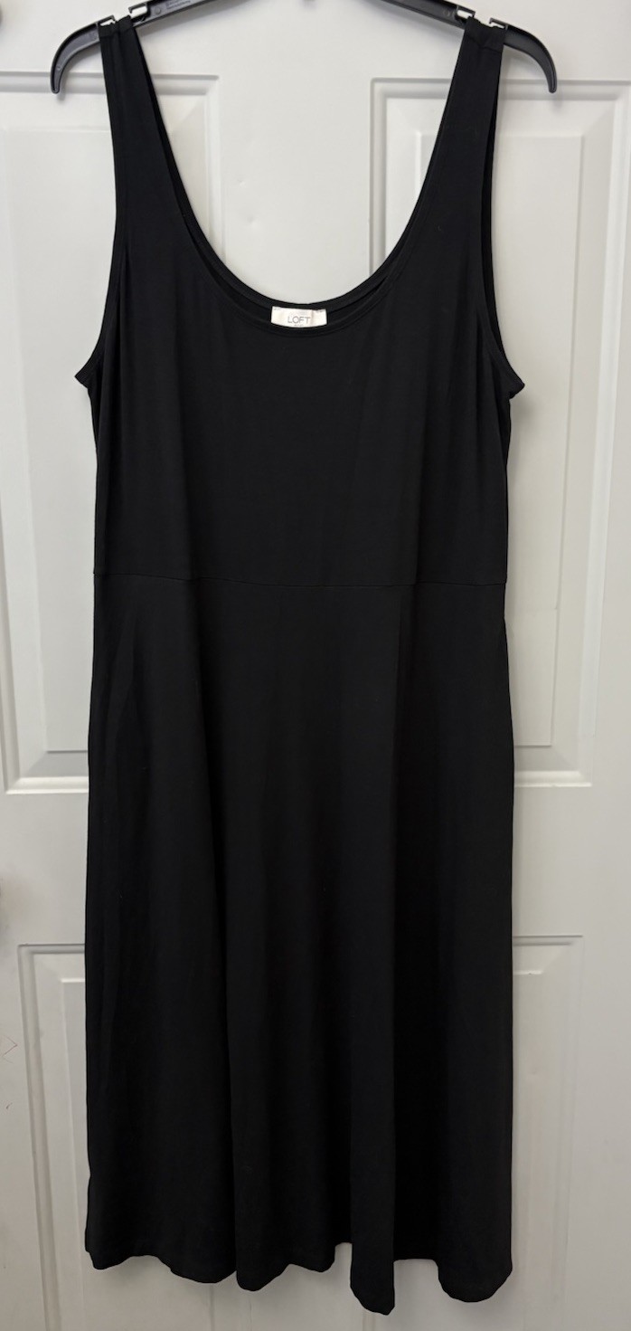 Loft Plain Black Midi Dress Women’s Large
