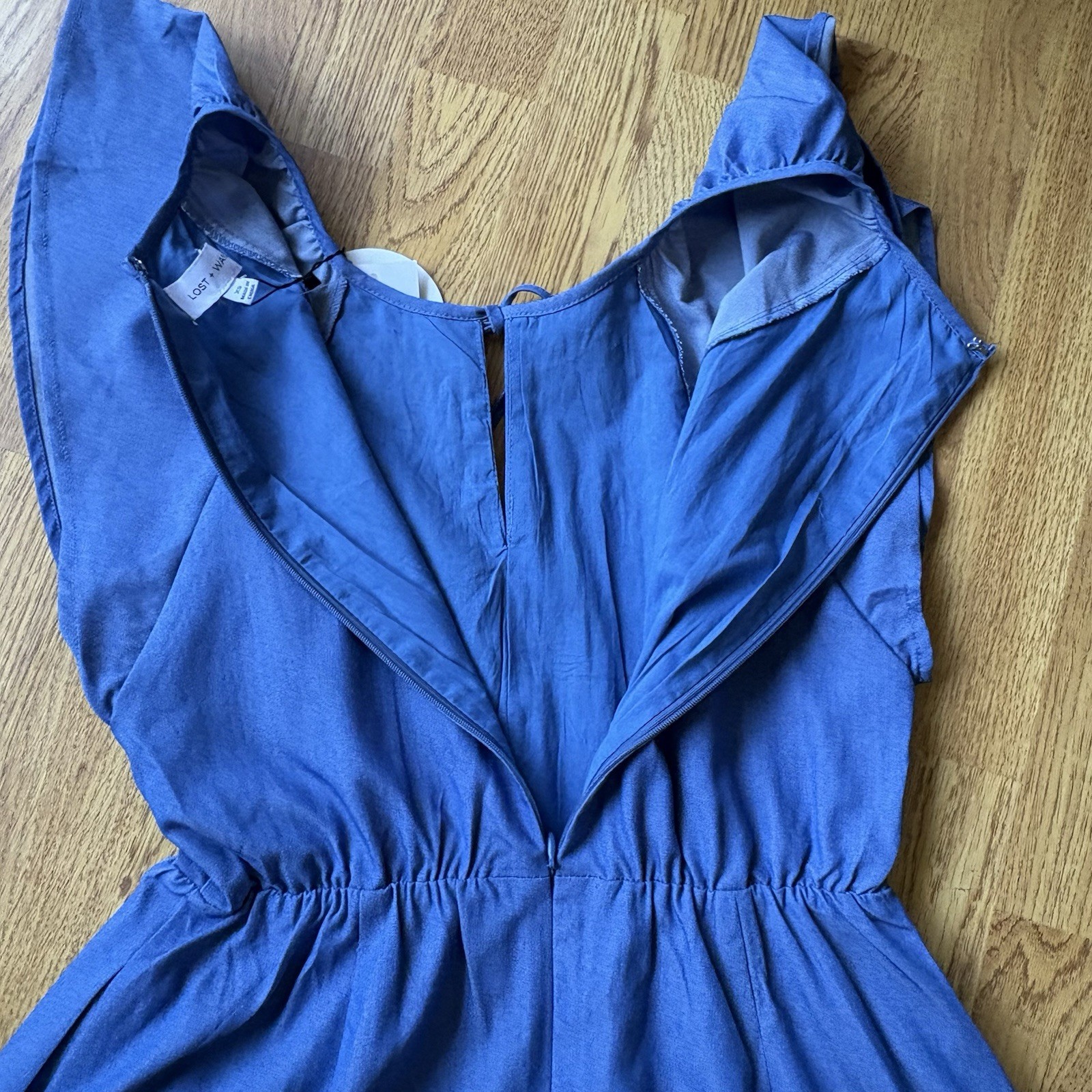 Lost + Wander Blue Embroidered Flutter Sleeve Floral Midi Dress Boho Sz XS NEW