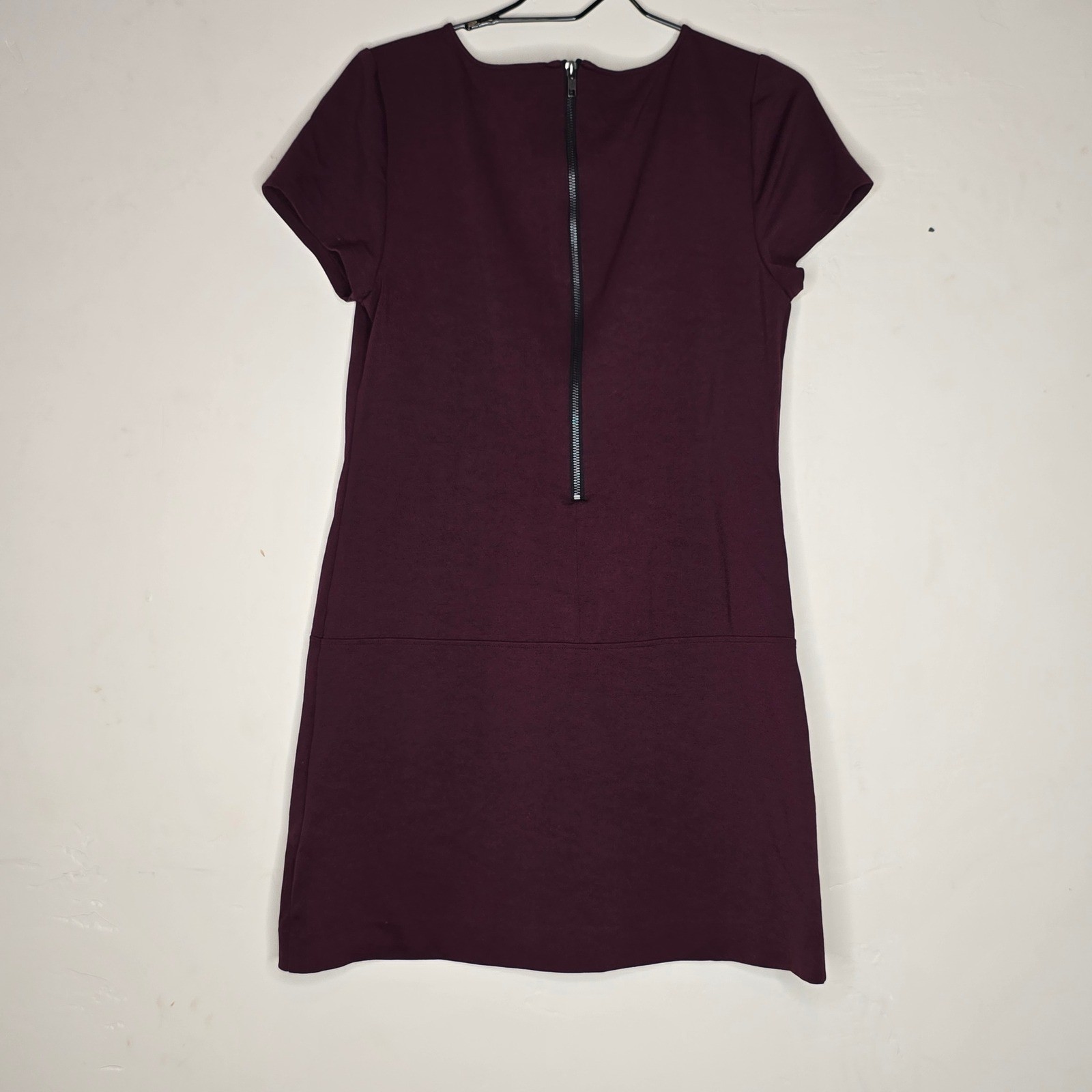 Sanctuary Womens V-Neck Zipper Pocket Shift Dress L Burgundy Ponte Knit Mini