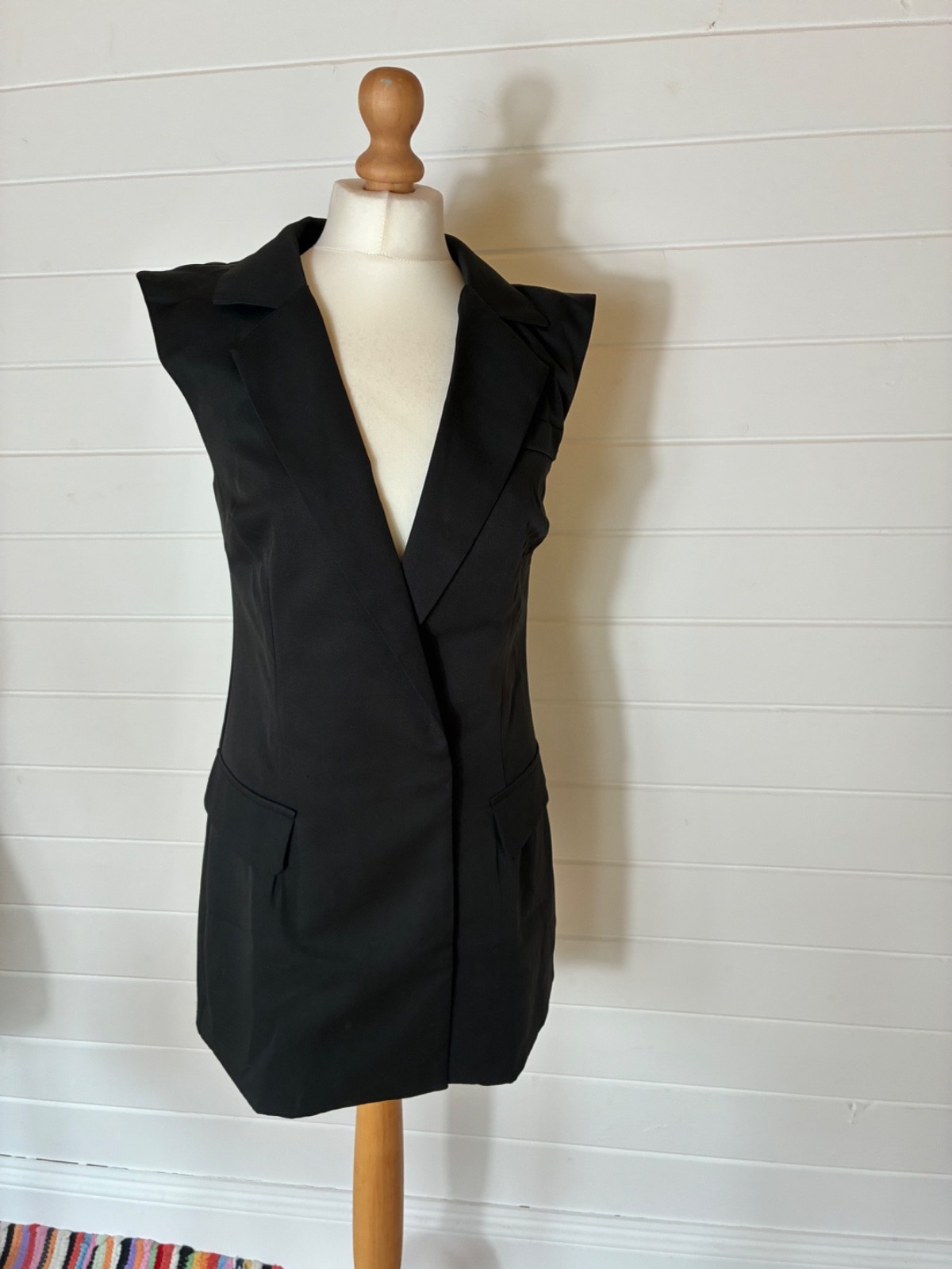 BLACK SLEEVELESS COAT DRESS DOUBLE BREASTED MINI EGO SIZE 10 PARTY COCKTAILS