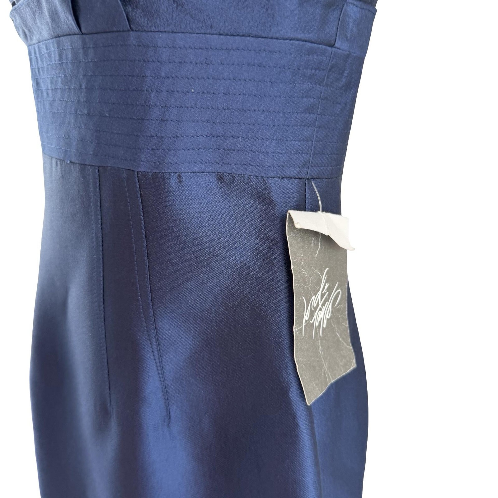Vintage Kay Unger New York Navy Wool Silk Blend Column Gown Dress 4 NWT Luxury