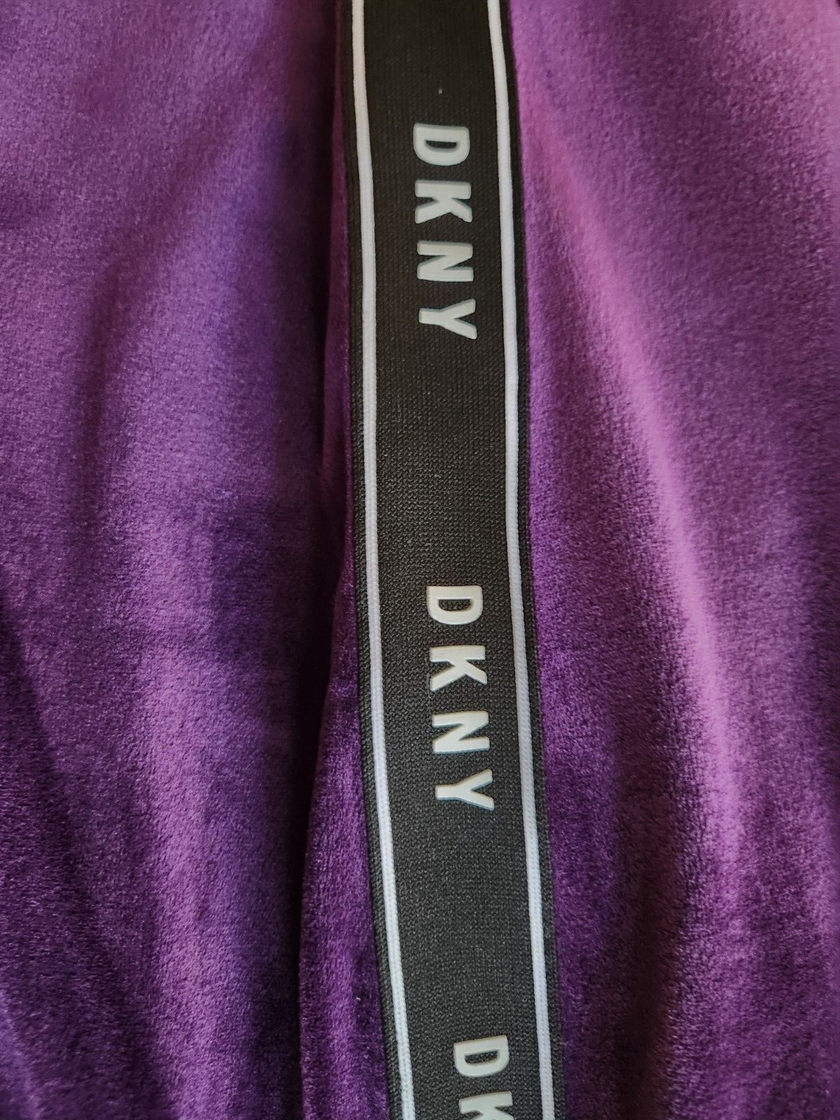 New DKNY Purple Velour Stand up Collar with Short Zipper and Logo dress, Size XL
